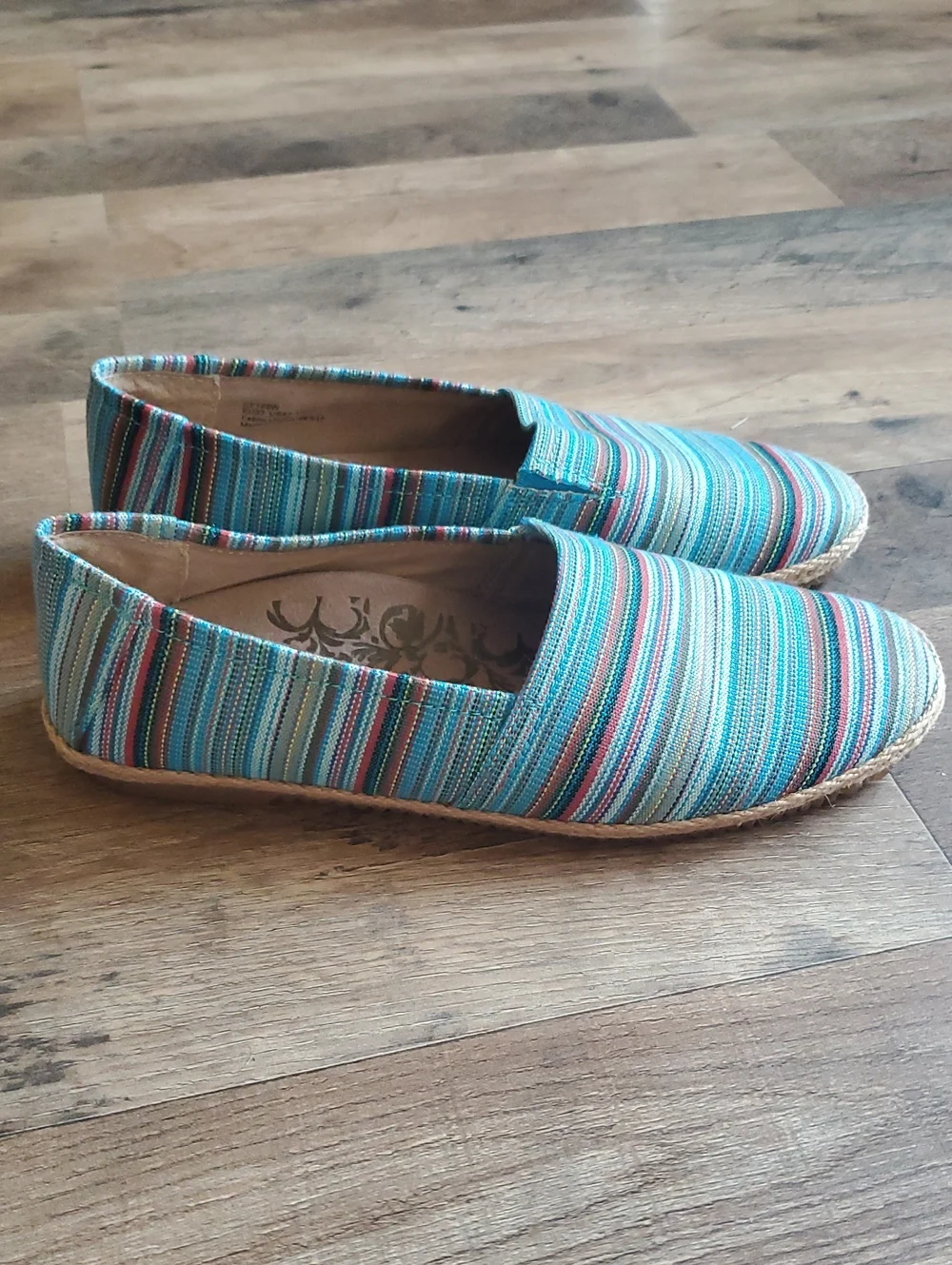 Aetrex Striped Espadrilles in Teal, Blue, Pink, and Tan